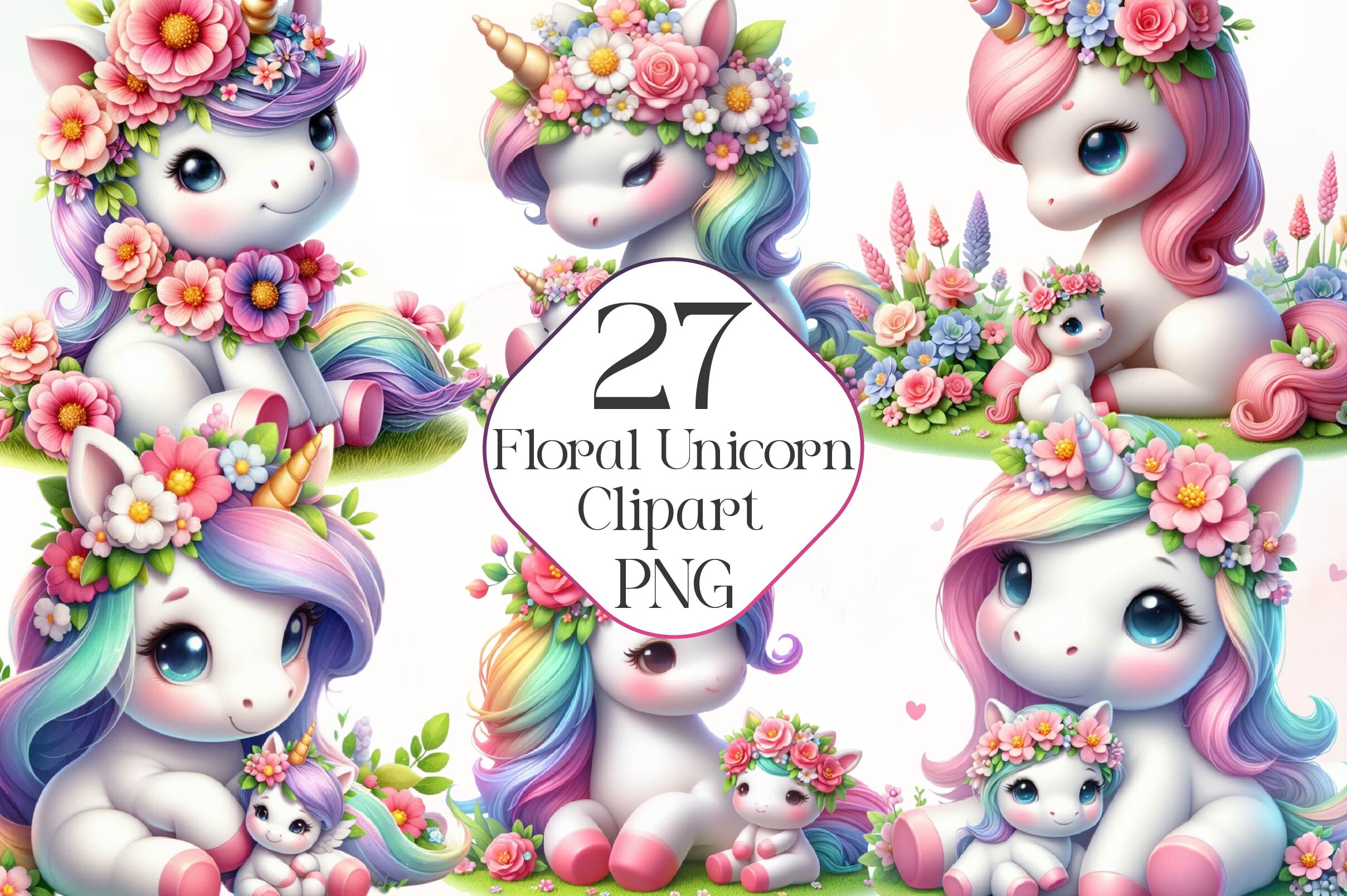 Cute Floral Unicorn Sublimation Clipart Graphic by Dreamshop · Creative ...