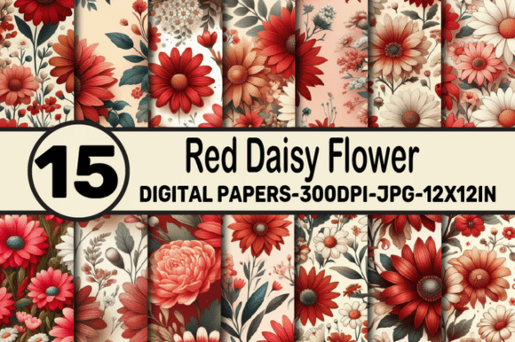 Red Daisy Flower Digital Papers Graphic by ElksArtStudio · Creative Fabrica