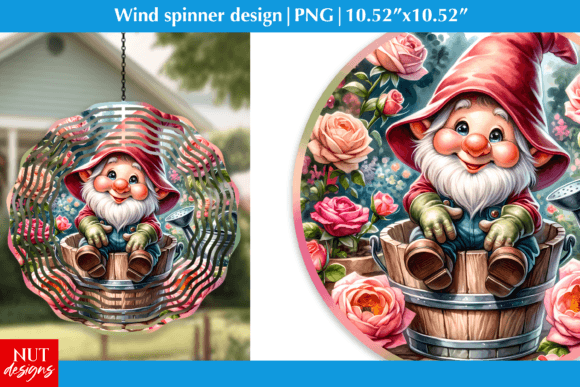 Roses Gnome Wind Spinner Garden Design Graphic Crafts By natalia.kurtidi