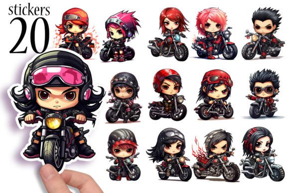 Chibi Biker Printable Stickers Graphic by TheDigitalDeli · Creative Fabrica