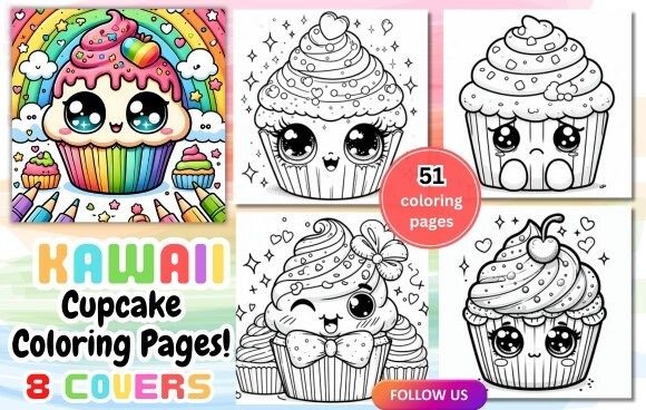 Kawaii Cupcake Coloring Pages!