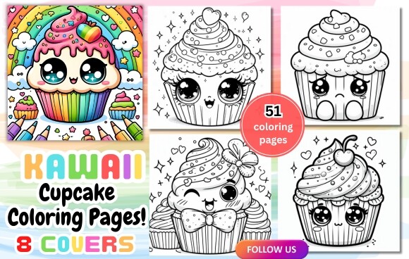 Kawaii Cupcake Coloring Pages! Graphic by Coffee mix · Creative Fabrica