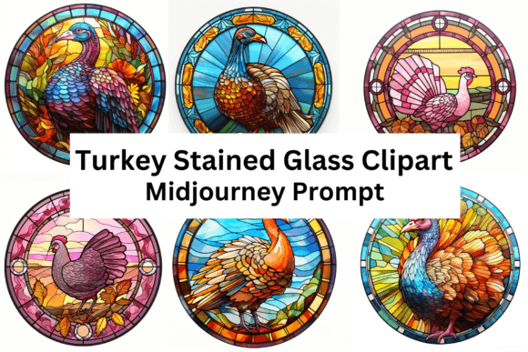 Turkey Stained Glass Clipart Gráfico Ilustrações para Impressão Por Digital Delight
