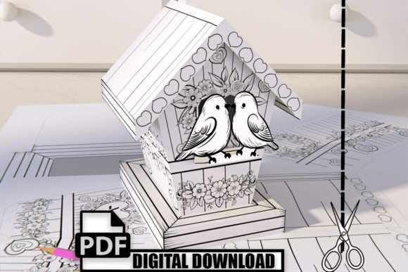 Coloring Paper Origami Model Birdhouse