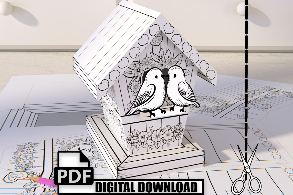 Coloring Paper Origami Model Birdhouse