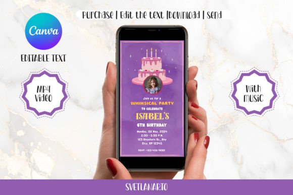 Lilac Birthday Party Invite Canva Edit