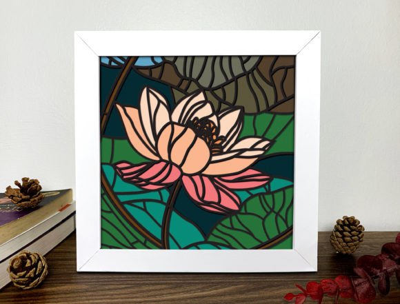 Lotus Stained Glass 3d Shadow Box Svg Graphics