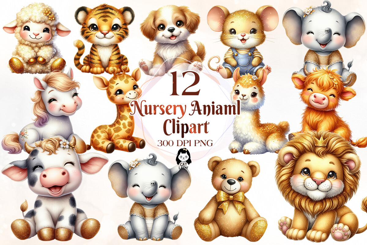 Nursery Animal Sublimation Clipart Graphic by Cat Lady · Creative Fabrica