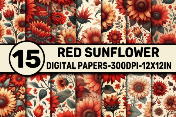Red Sunflower Digital Papers Graphic by ElksArtStudio · Creative Fabrica