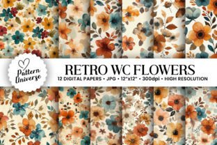 Retro Watercolor Flowers Digital Papers Graphic by Pattern Universe ...