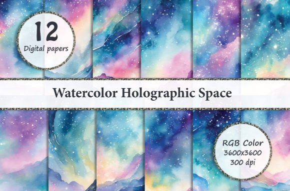 Watercolor Holographic Space Backgrounds