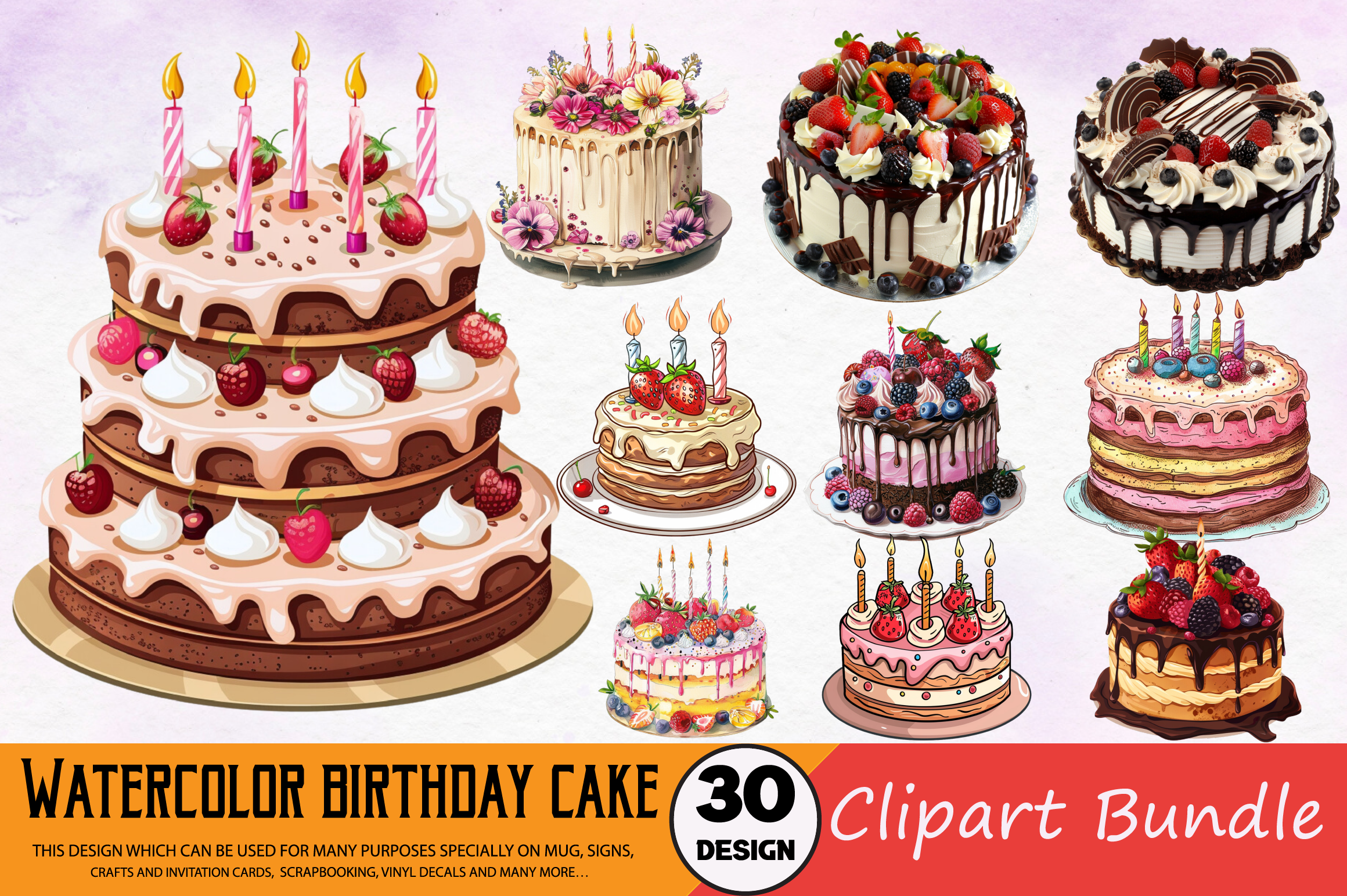 Watercolor Birthday Cake Clipart Bundle Graphic by Regulrcrative ...