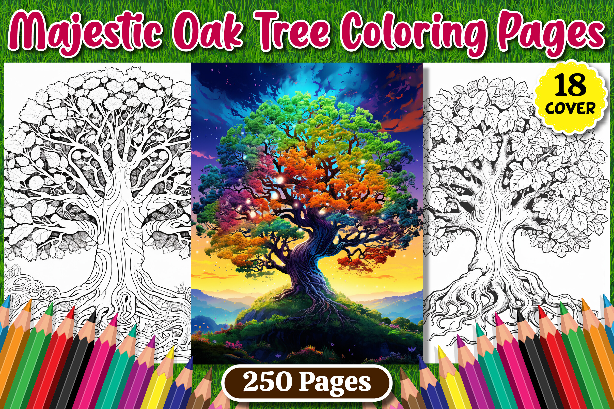250 Majestic Oak Tree Coloring Pages Kdp Graphic by WinSum Art ...