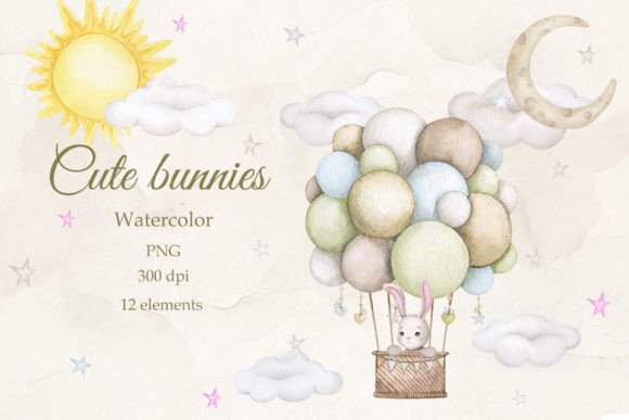 Dreams of a Baby Bunny. Watercolor PNG