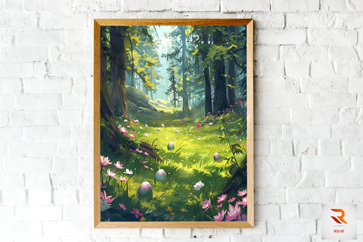 Easter Eggs in the Forest Wall Art Graphic by Ricco Art · Creative Fabrica
