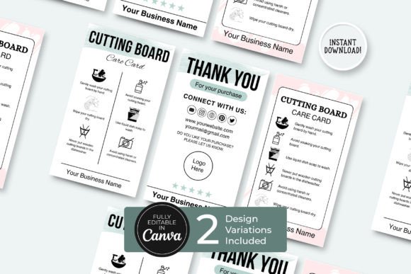 Editable Cutting Board Care Instructions Grafik Visitenkarten Von SnapyBiz