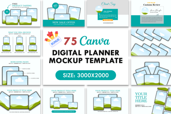 75 Digital Planner Listing Canva Mockups