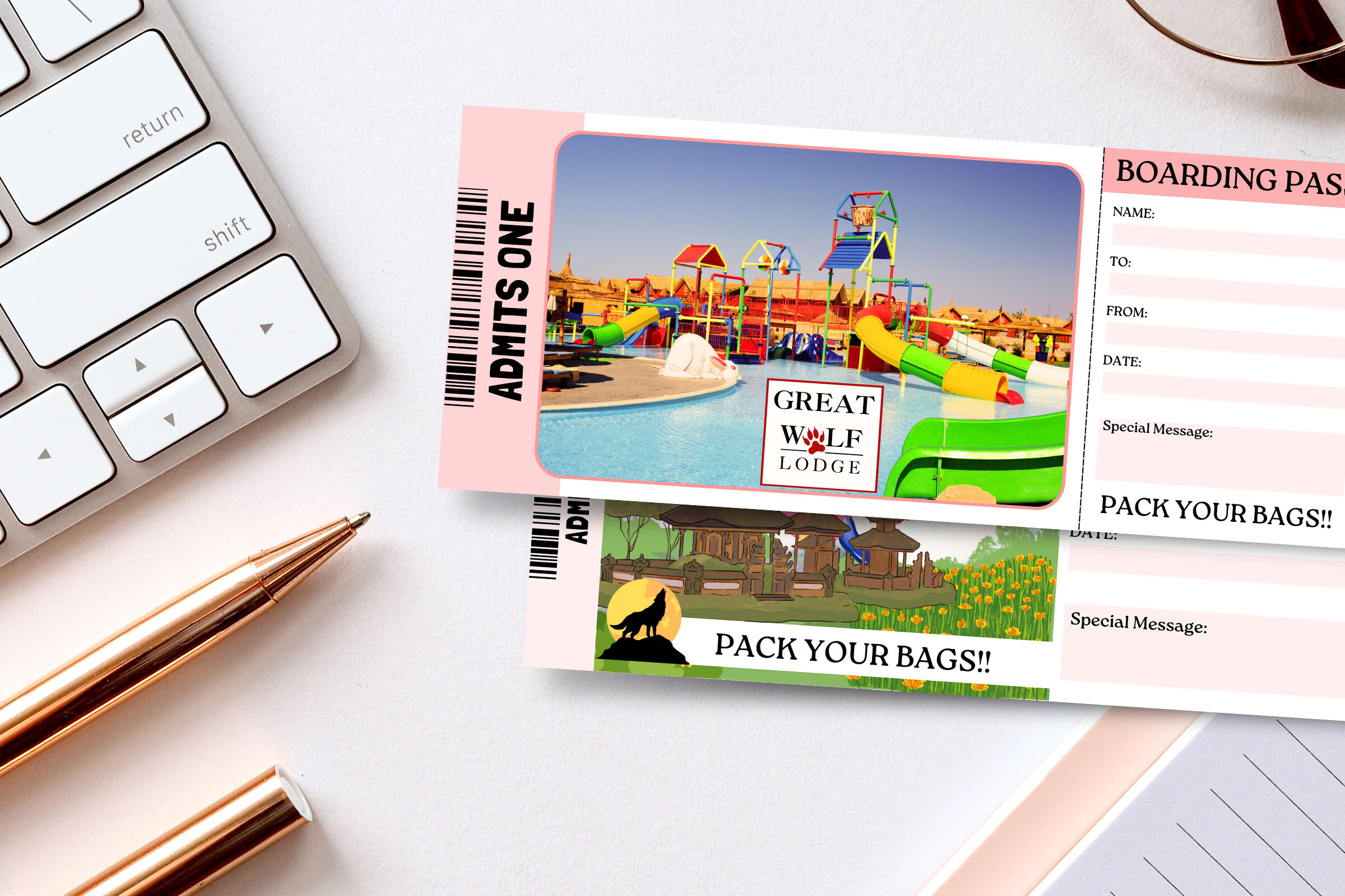 Editable GREAT WOLF LODGE Gift Tickets