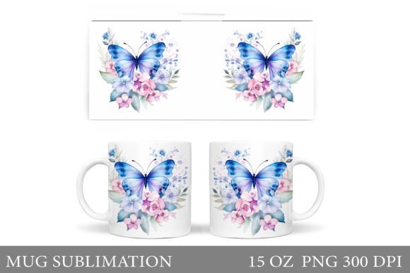 Watercolor Butterfly Mug Wrap Design Graphics
