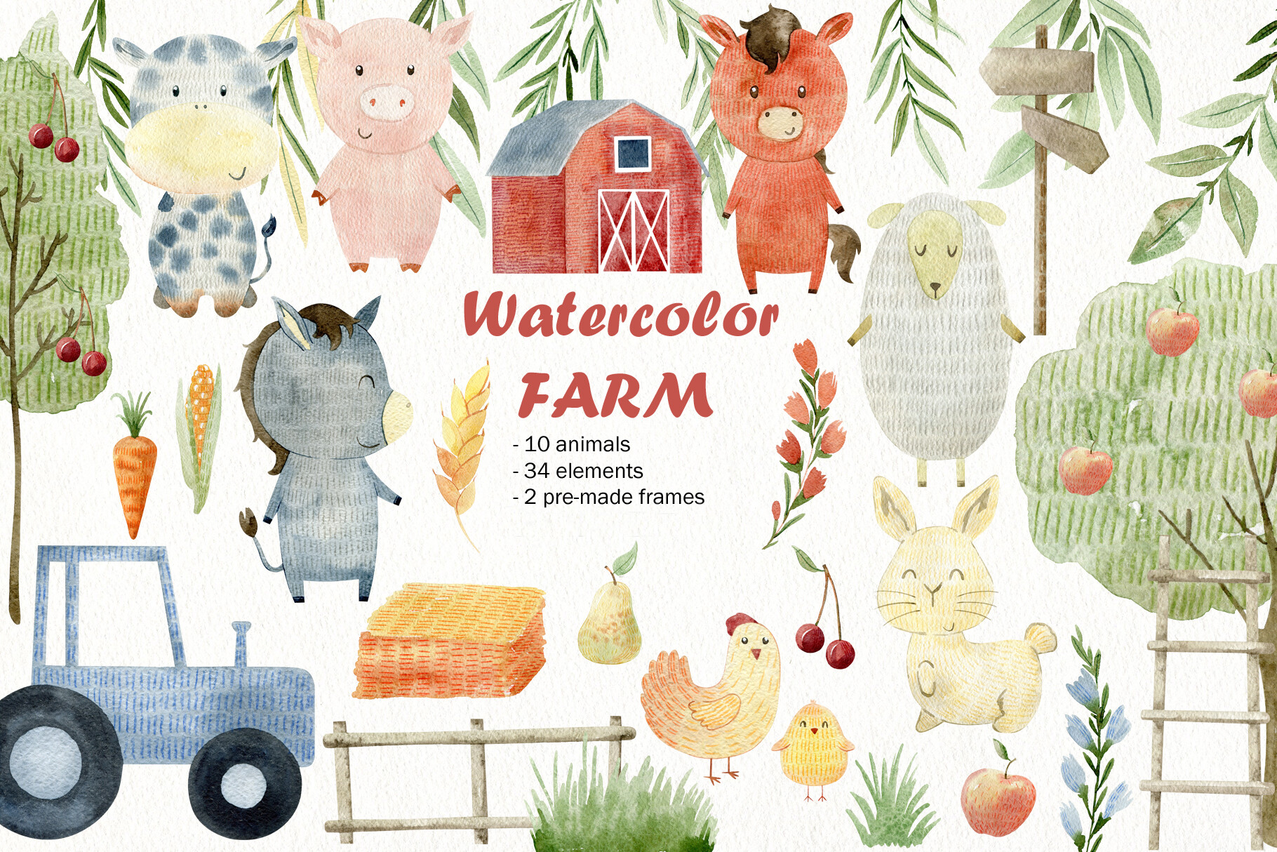 Watercolor Farm Animals. Kit. Graphic by tapilipa · Creative Fabrica