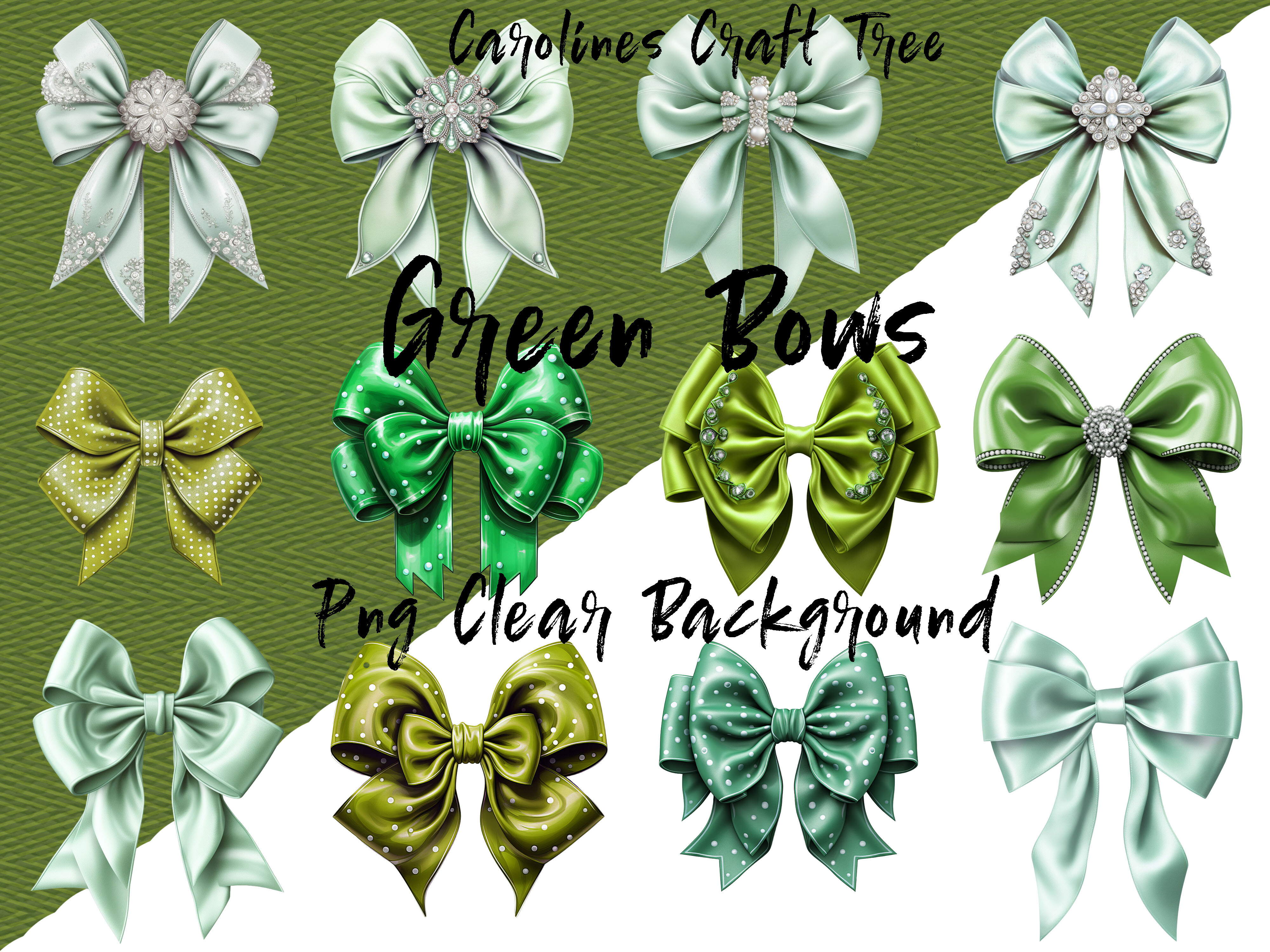 Green Bows PNG Single Files