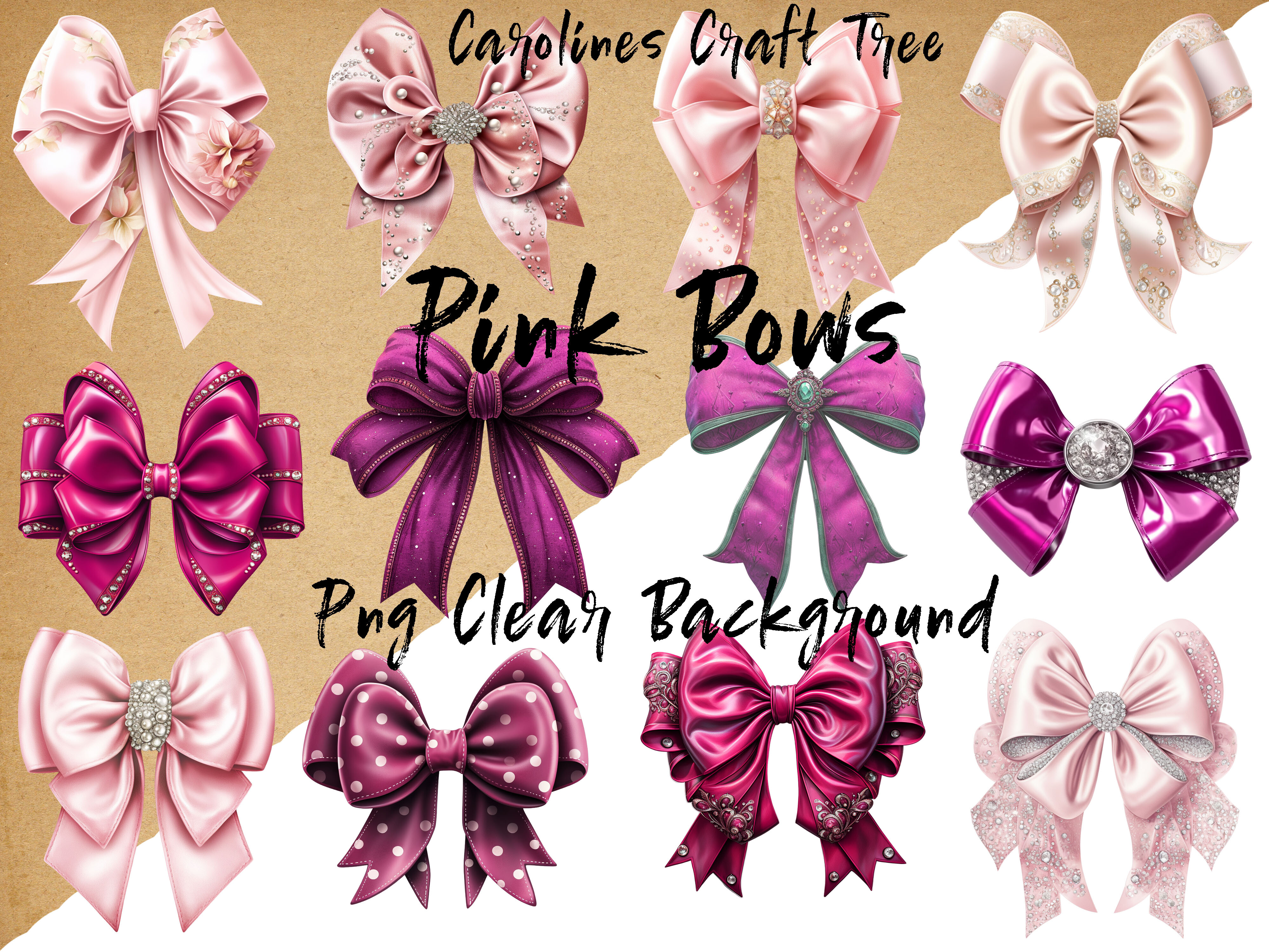 Pink Bows PNG Single Files