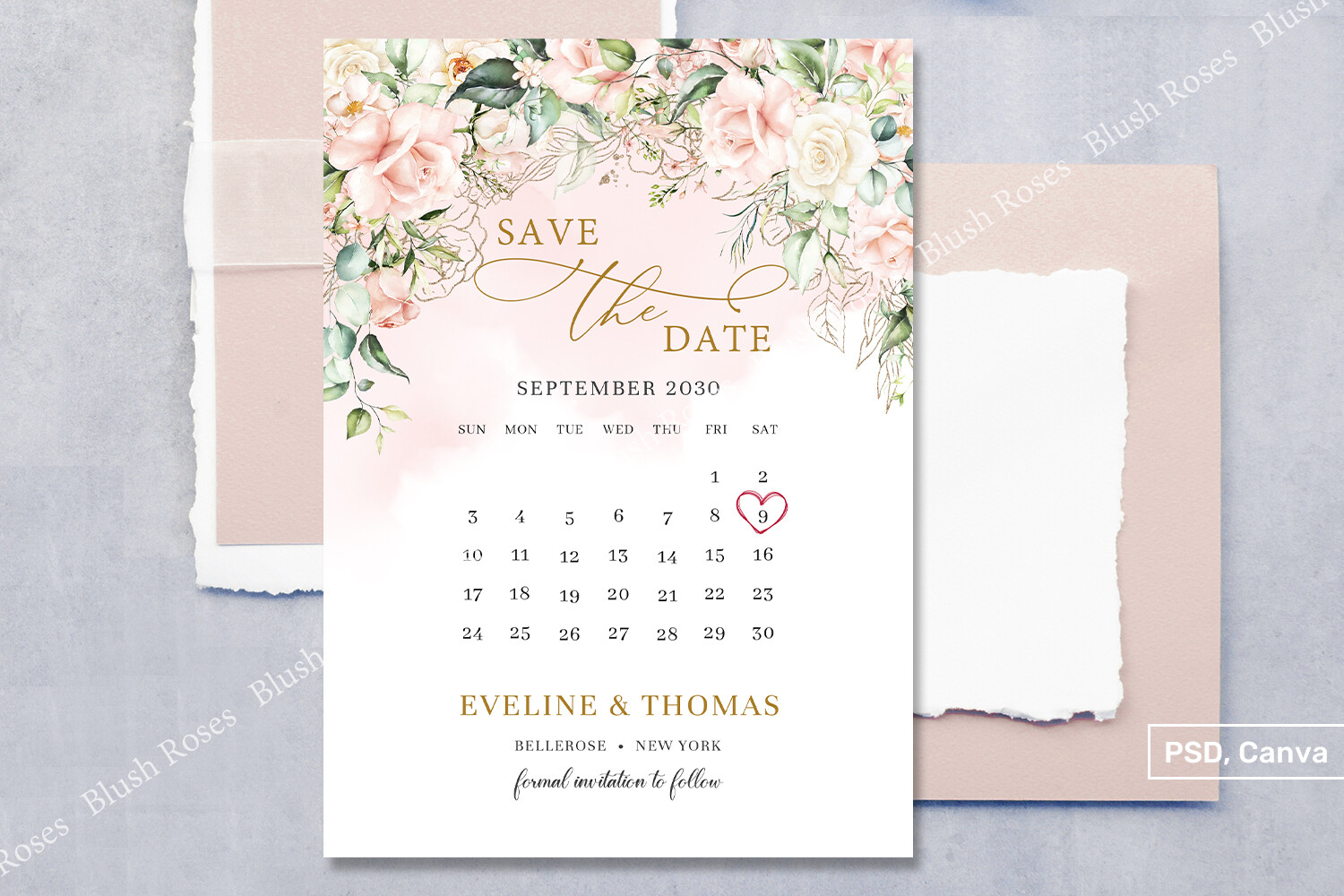 Blush pink floral eucalyptus gold Save