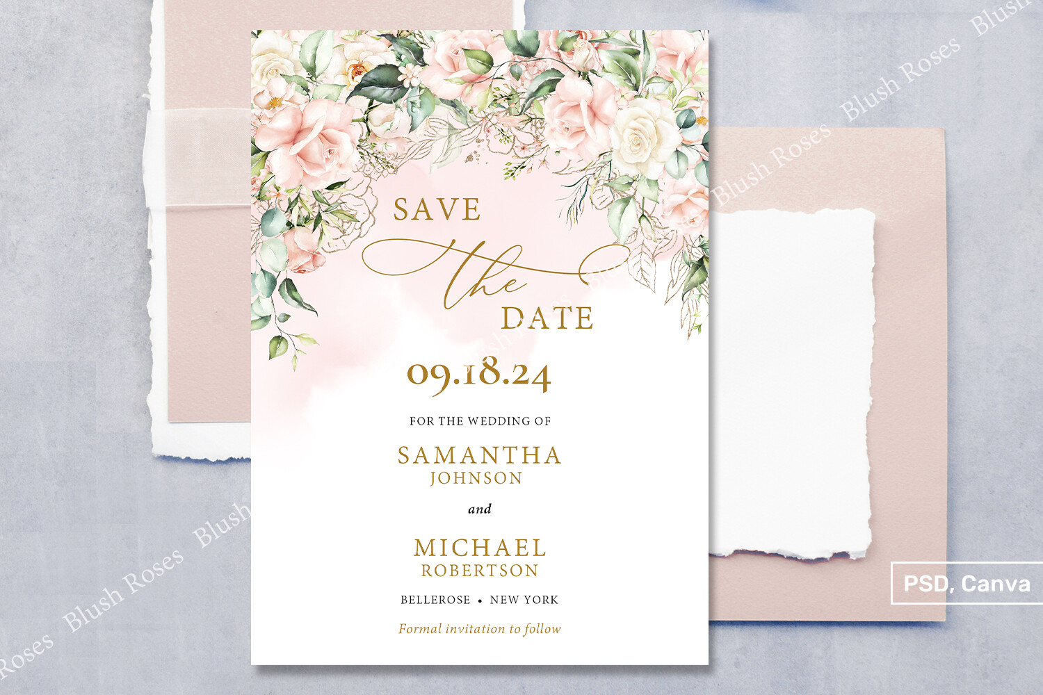 Blush pink floral eucalyptus gold Save