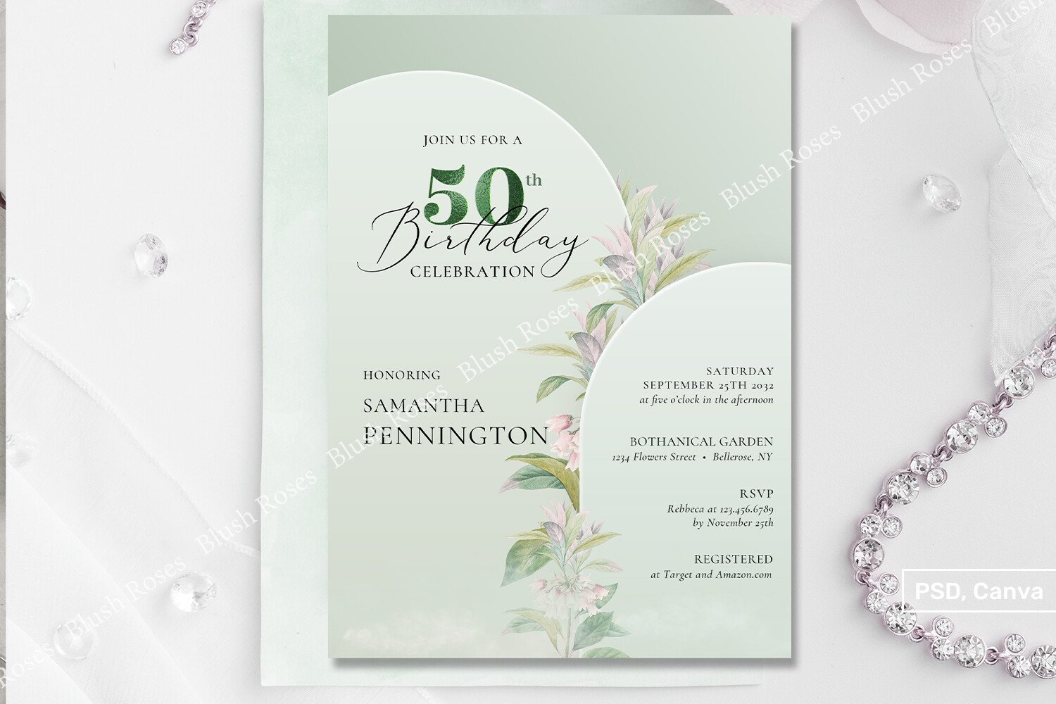 Green Arch Blush Floral 50th Birthday