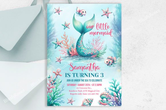 Turquoise Mermaid Tail 3th Birthday Invi