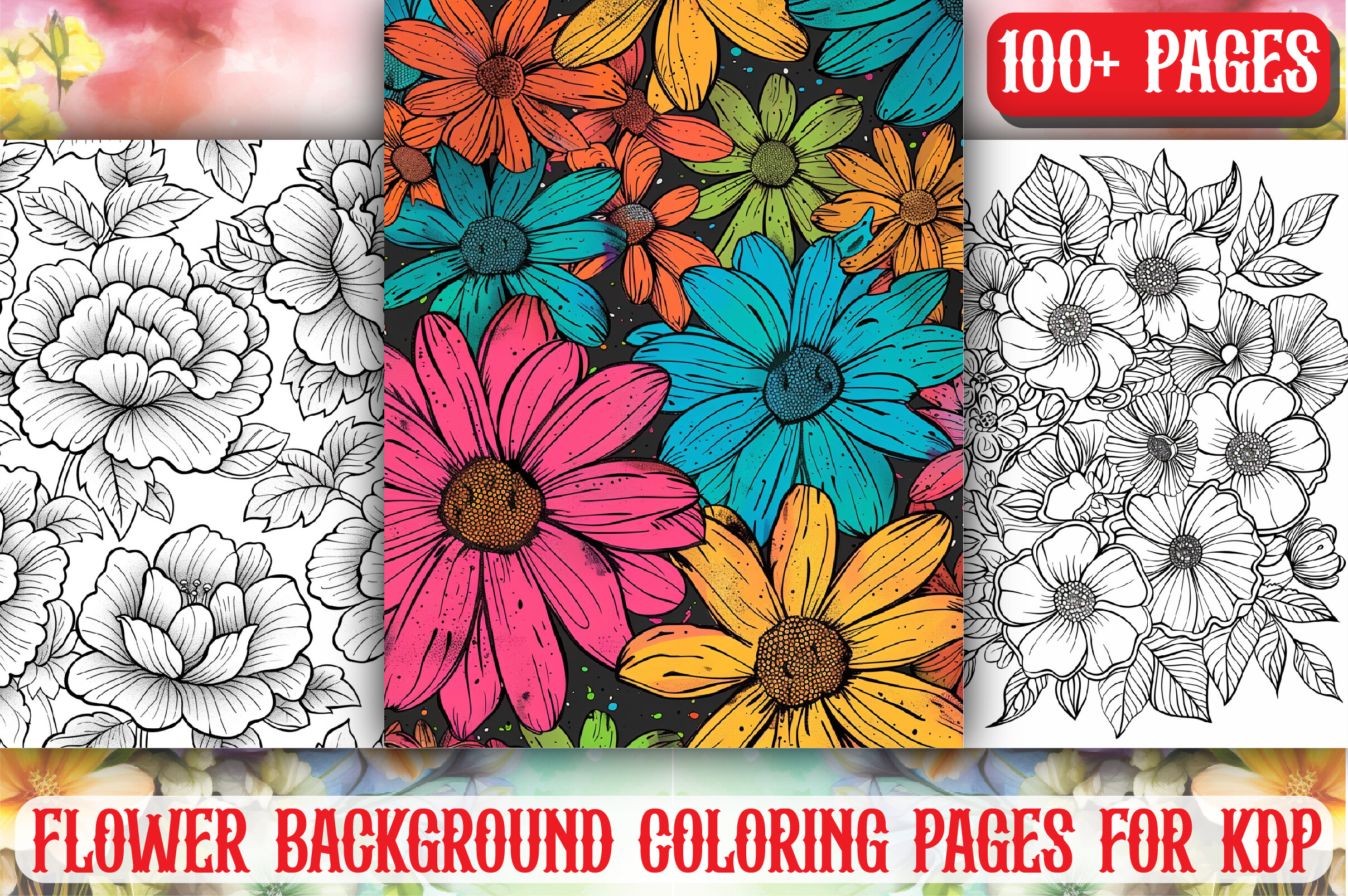 100+Flower Coloring Pages for Adults-KDP