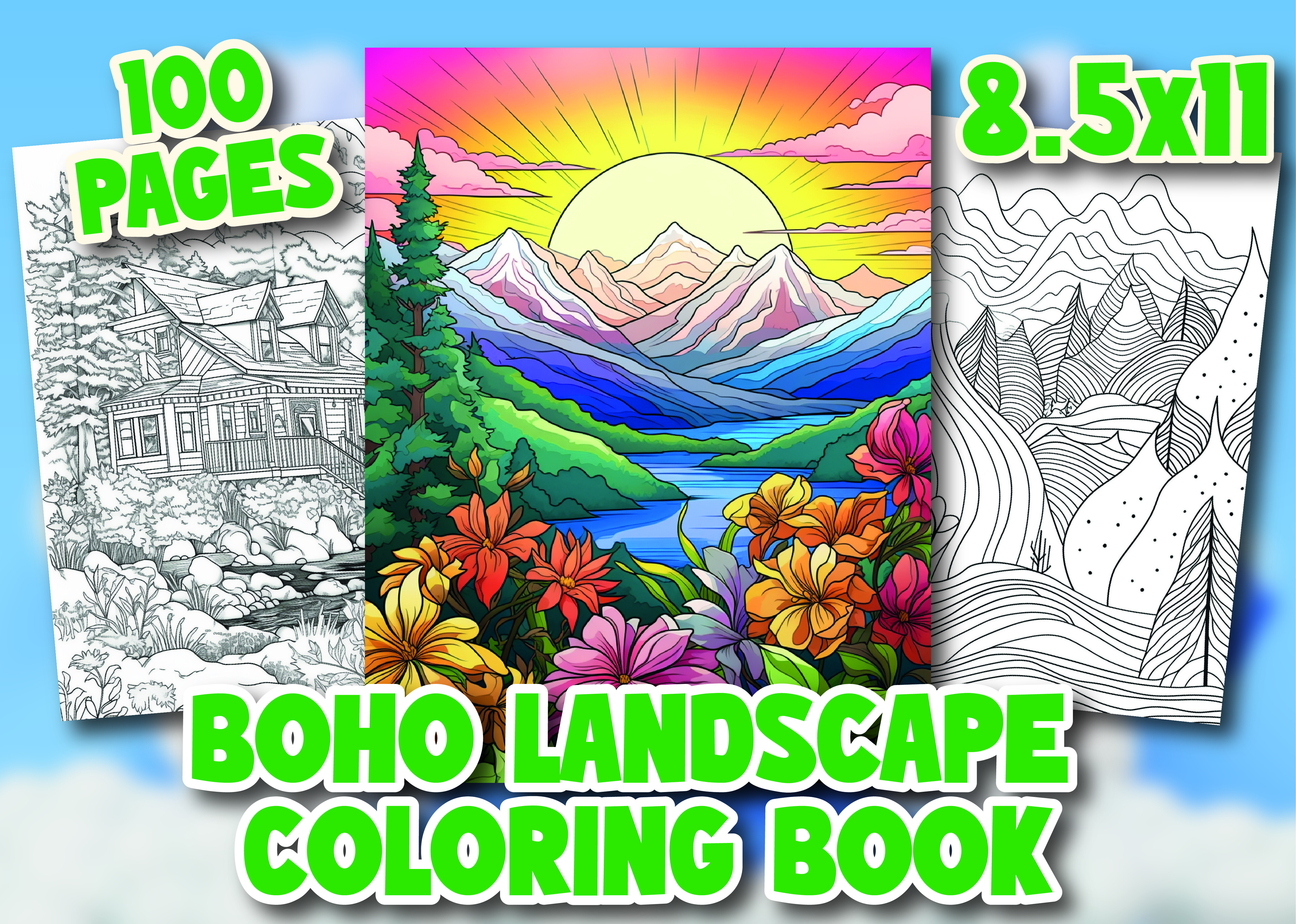 Boho Landscape Coloring Pages for Kids Graphic by JSS GLOBAL IT ...
