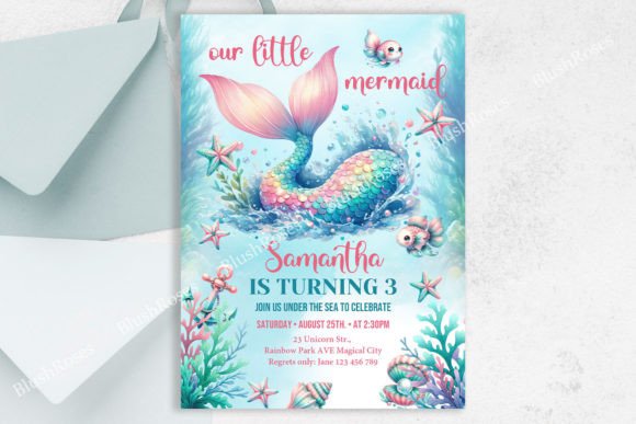 Turquoise Mermaid Tail Any Birthday Invi