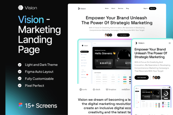 Vision - Marketing Landing Page Afbeelding UX en UI Kits Door dpopstudio