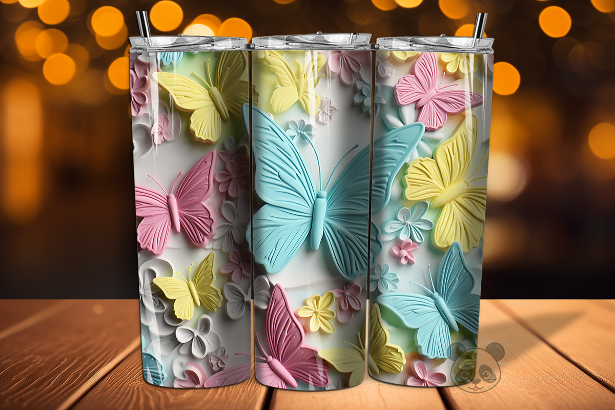 Colorful 3D Butterfly Tumbler Wrap Png Graphic by Pandastic · Creative ...