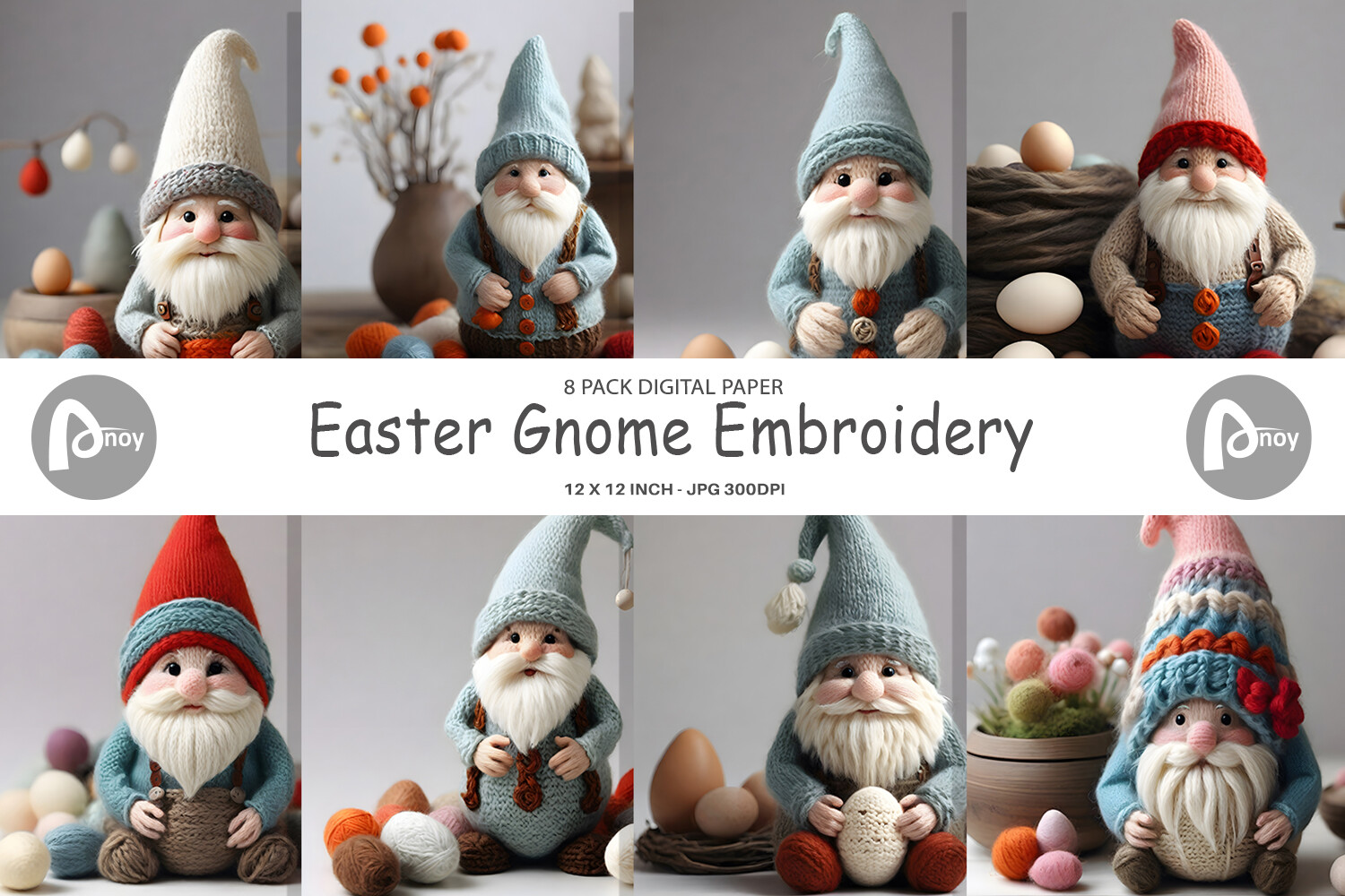 Digital Paper Easter Gnome Embroidery Graphic by Artnoy · Creative Fabrica