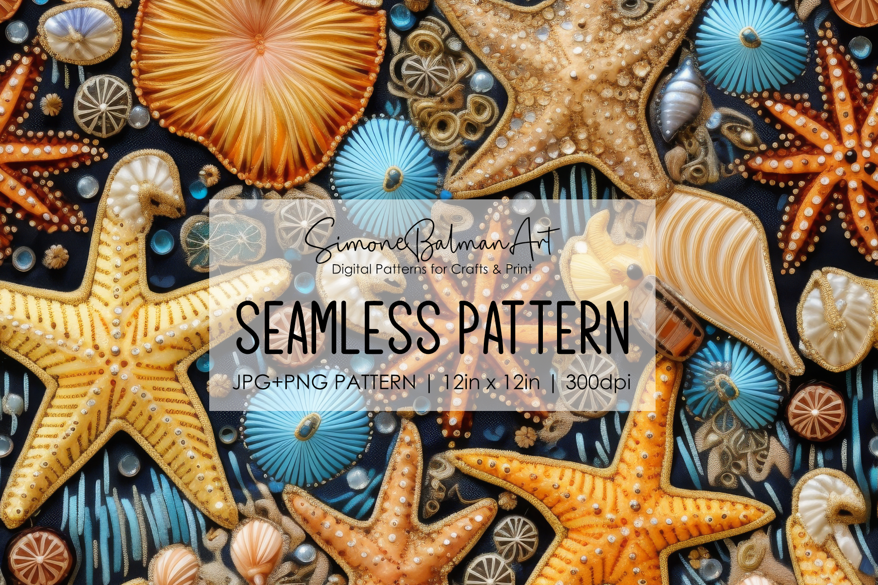 Starfish Patterns Embroidered Starfish Seamless Pattern Graphic by Simone Balman Art ...