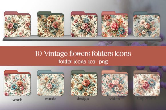 Floral Vintage Roses Folder Icons Illustration Icônes Par Ruba Alash