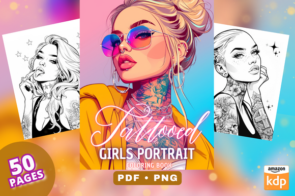 Tattooed Girls Portrait - Coloring Book Graphic by Sahad Stavros Studio ...