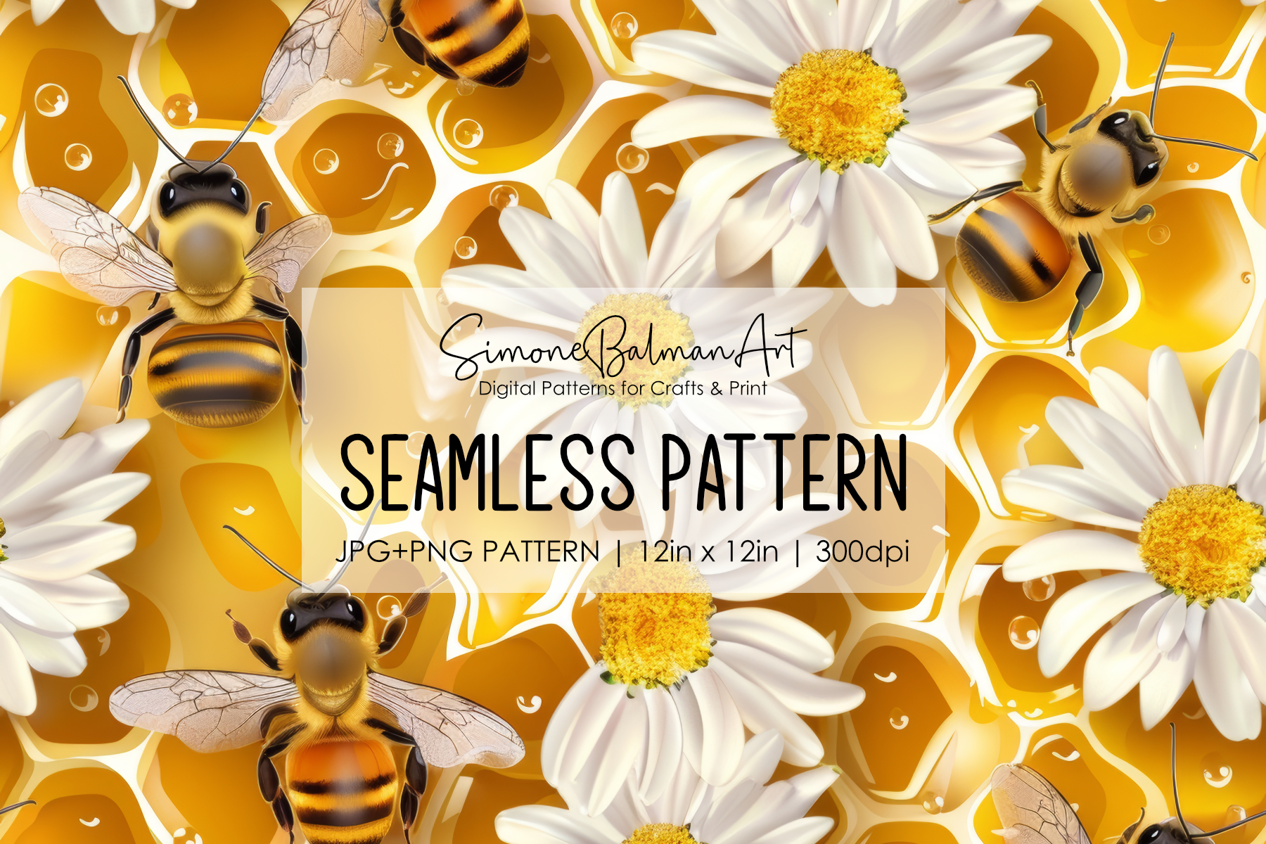 Bees and Daisies Seamless Pattern Graphic by Simone Balman Art ...