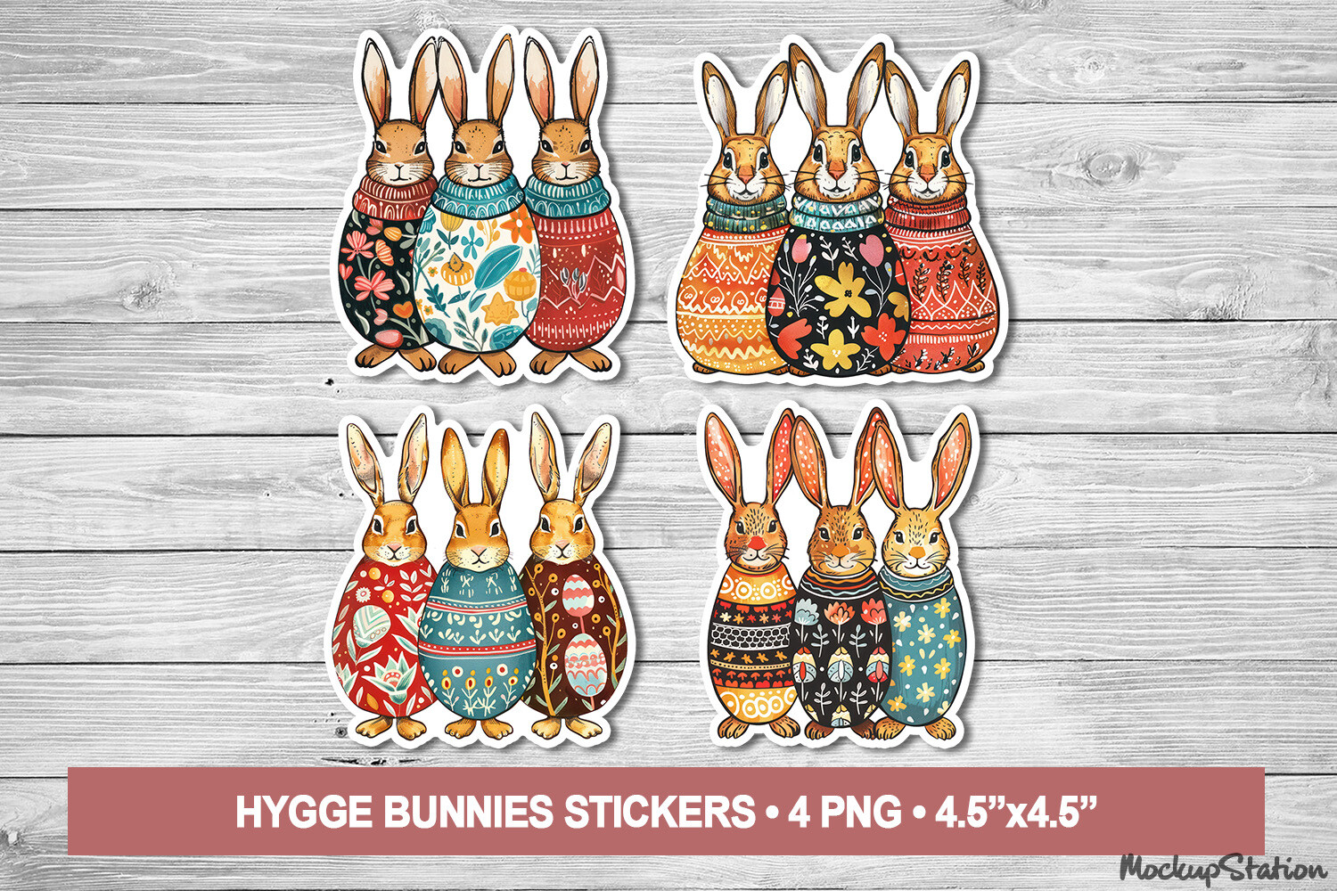 Easter Bunny Stickers | Vintage Rabbits Graphic by Mockup Station ...