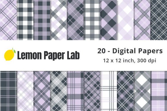 Lavender Purple & Navy Blue Plaid Papers