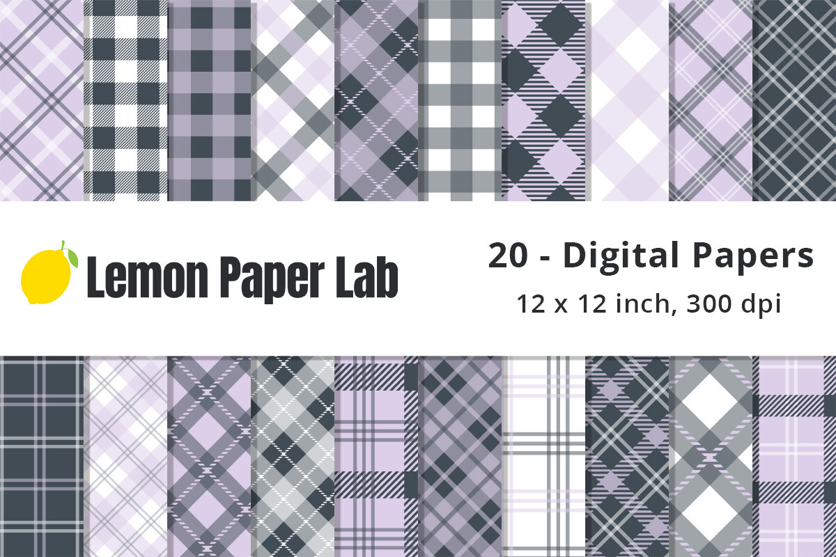 Lavender Purple & Navy Blue Plaid Papers