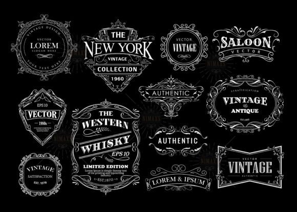 Set of Antique Frame Whiskey Label Gráfico Logos Por NIMAXS