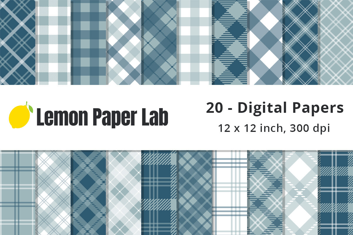 Teal and Blue Grey Plaid Pattern Papers Graphic by Lemon Paper Lab ...