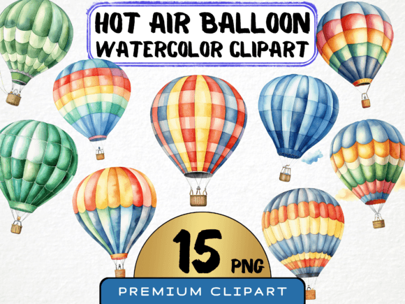 Watercolor Hot Air Balloon Clipart PNG