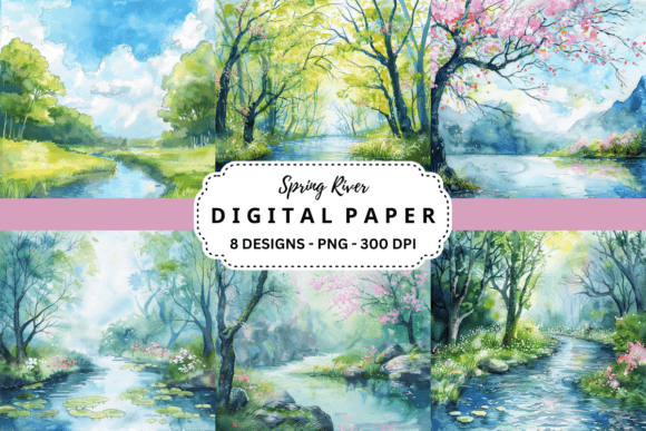Watercolor Spring River Background