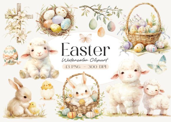 Watercolor Cute Easter Clipart Pack - Printable
