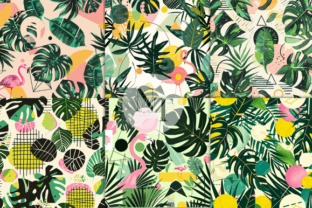 Tropical Leaves & Flamingo Digital Paper Graphic by Nam Tiwa · Creative ...