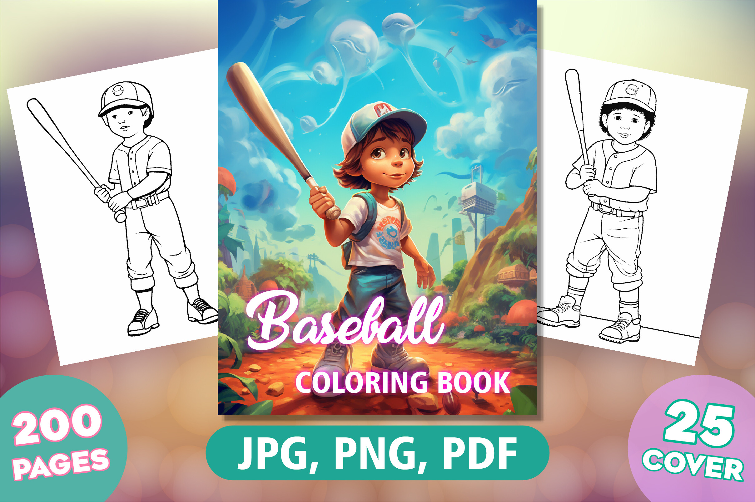 200 Baseball Coloring Pages for Kids Kdp